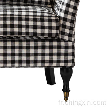 Chaise de bras de loisirs à carreaux noir et blanc